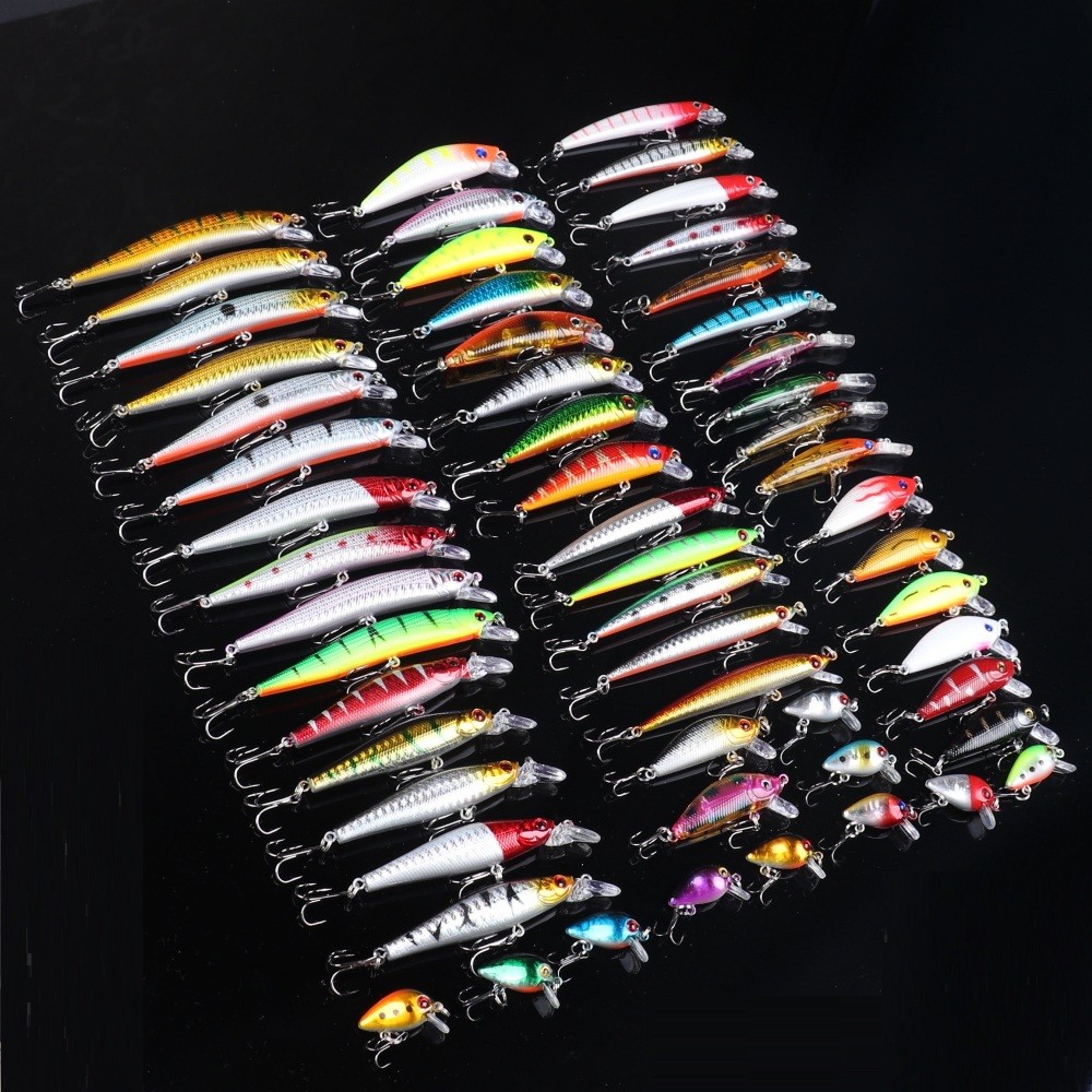 56pcs Minnow Fishing Lure Kit Plastic Bait Artificial Bait Dives Hard Bait - Image 2