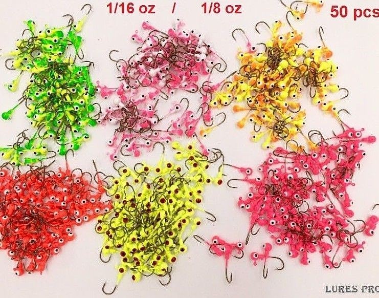 Lures Pro 50 PCs 1/32 1/16 oz 1/8 oz Jig Heads Fishing hooks Crappie Bass sharp