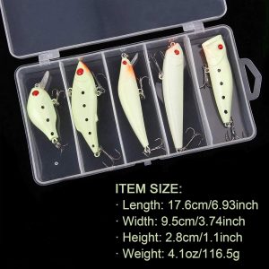 Alternative view of 5pcs Minnow Crankbait Luminous Fishing Lures Set with Box Glow Fishing Bait