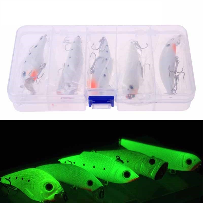 5pcs Minnow Crankbait Luminous Fishing Lures Set with Box Glow Fishing Bait - Image 4