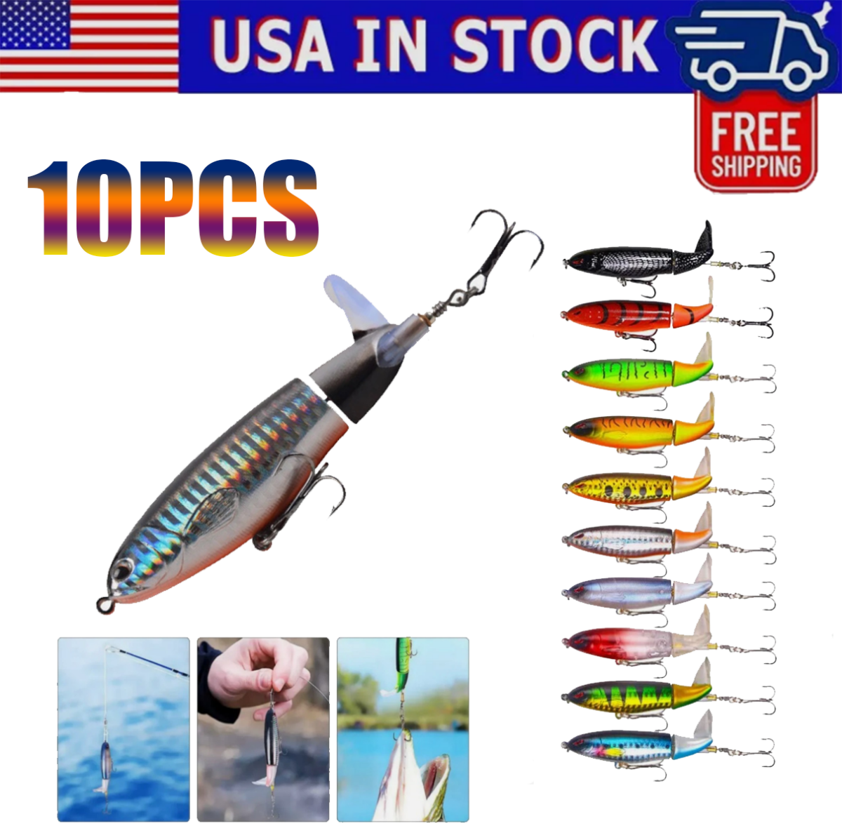 10ps Fishing Lures bait Whopper Plopper Topwater Floating Rotating Tail for Bass