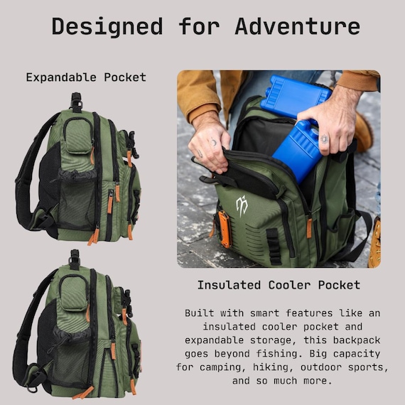 RIVOCK Fishing Tackle Backpack: Insulated Cooler, 2 Tackle Boxes, Hydration Bladder, Rod Holders - Image 3