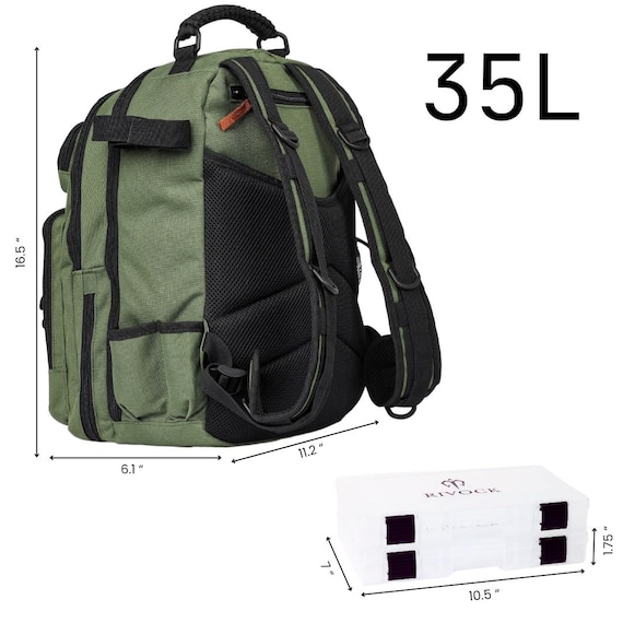 RIVOCK Fishing Tackle Backpack: Insulated Cooler, 2 Tackle Boxes, Hydration Bladder, Rod Holders - Image 2