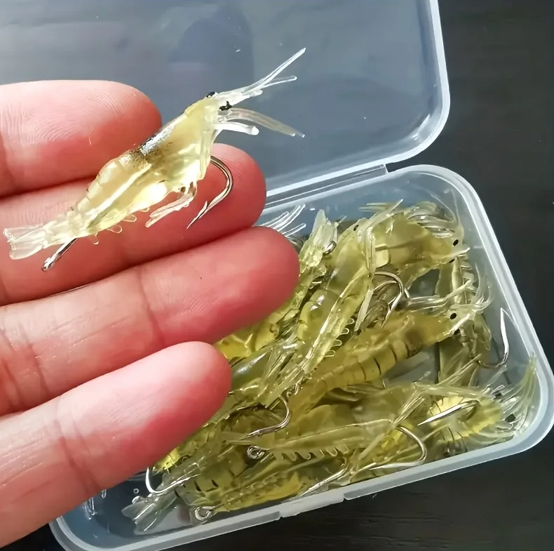 20pcs Soft Shrimp Fishing Lures with Luminous Bait Hooks for Fresh & Saltwater