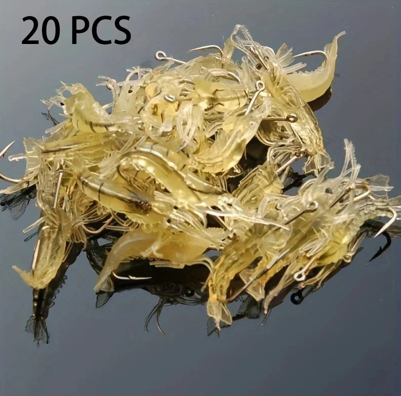 20pcs Soft Shrimp Fishing Lures with Luminous Bait Hooks for Fresh & Saltwater - Image 5