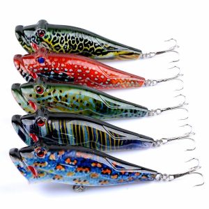 5Pcs Topwater Popper Fishing Lures Lot Lifelike Crankbaits Bass Trout Pike Bait