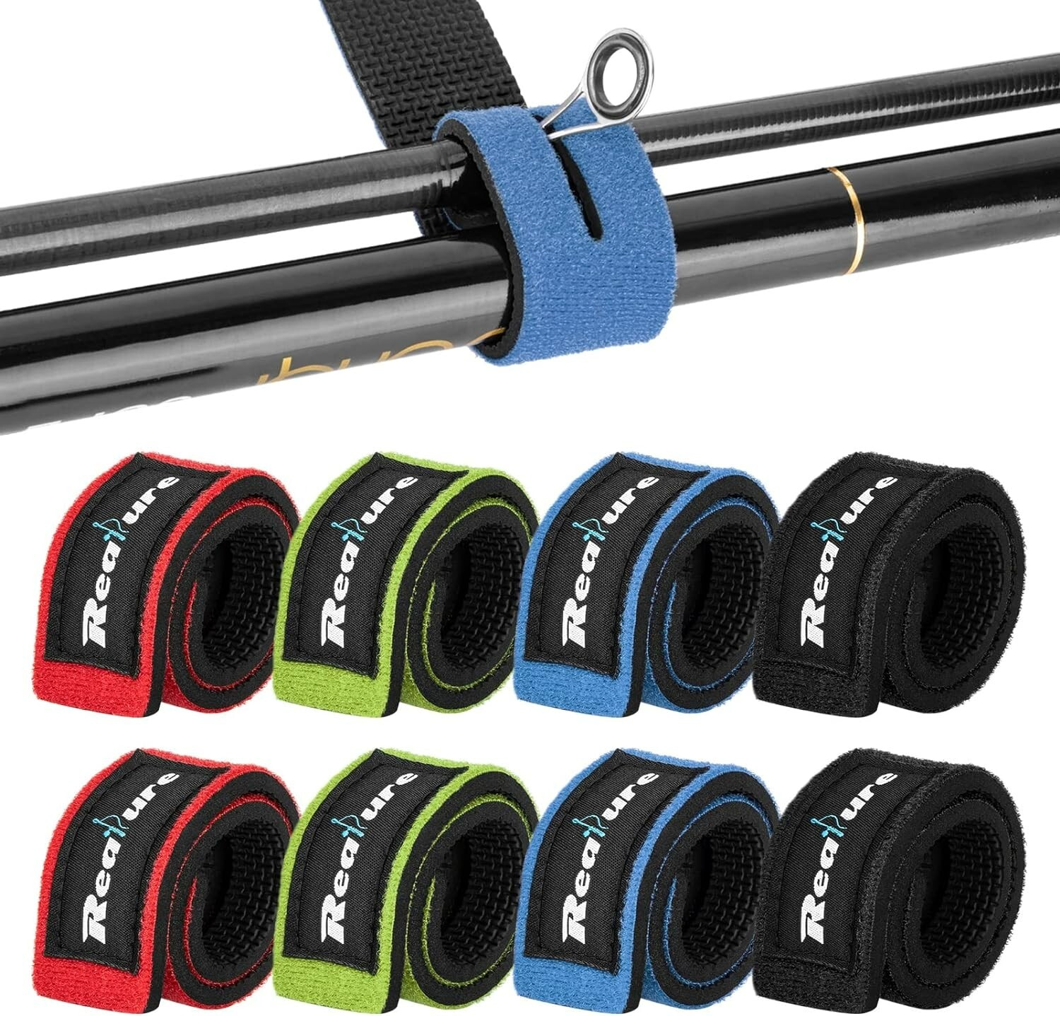 8PCS Fishing Rod Tie Straps Tackle Wrap Bands Fish Pole Holder Fasteners Elastic