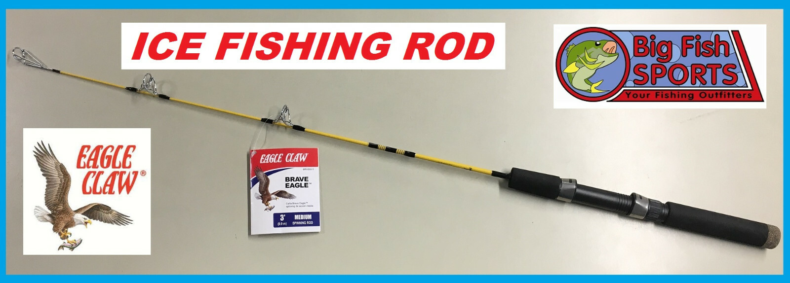EAGLE CLAW BRAVE EAGLE 3' Ice Fishing Spinning Rod #BRV202-3