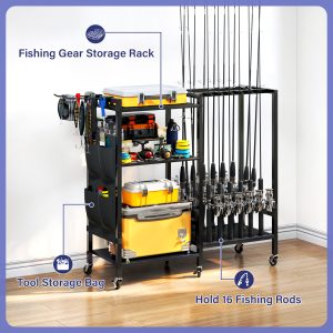 16 Rods Fishing Rod Holder Storage Rack Fishing Gear Equipment Tackle Organizer