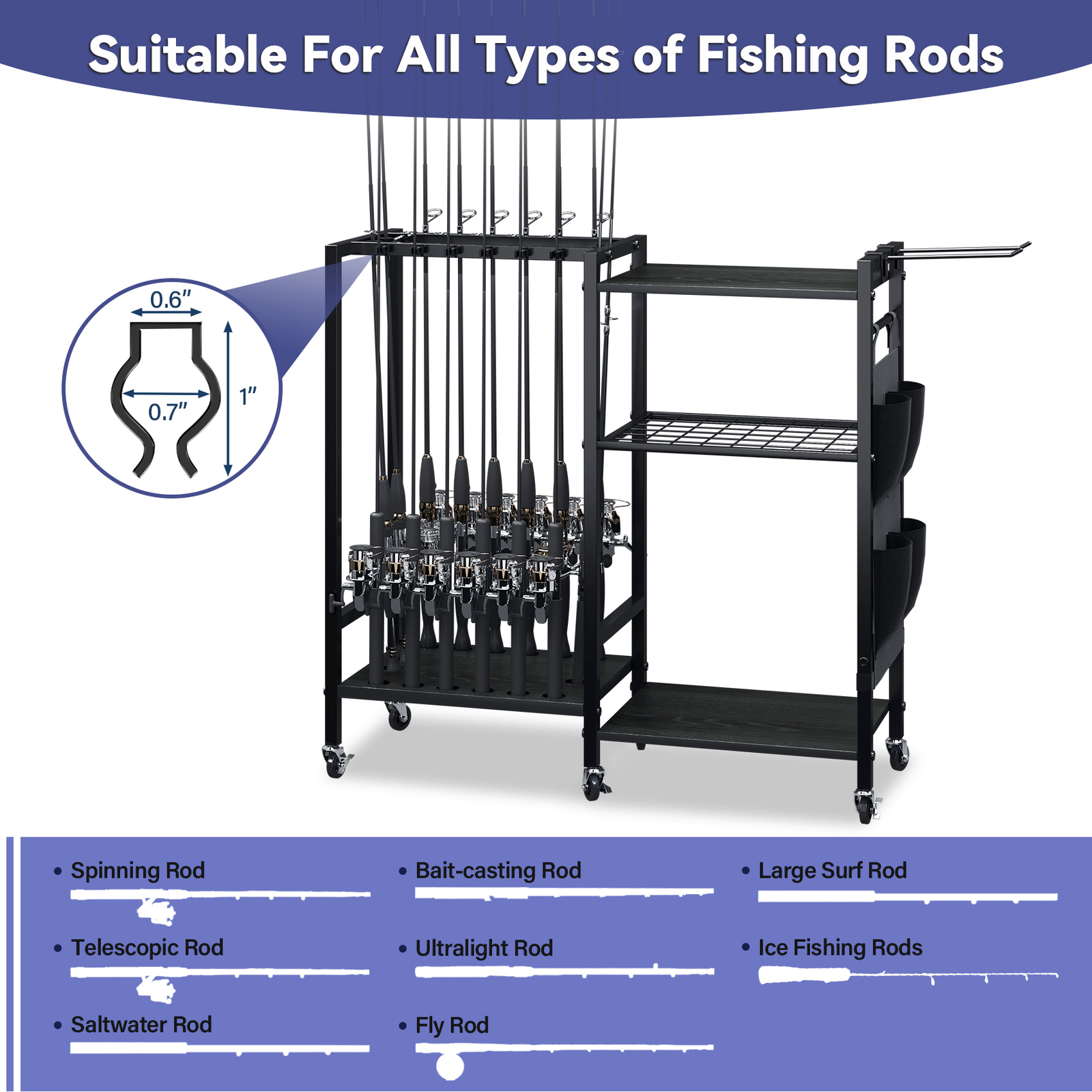 16 Rods Fishing Rod Holder Storage Rack Fishing Gear Equipment Tackle Organizer - Image 2