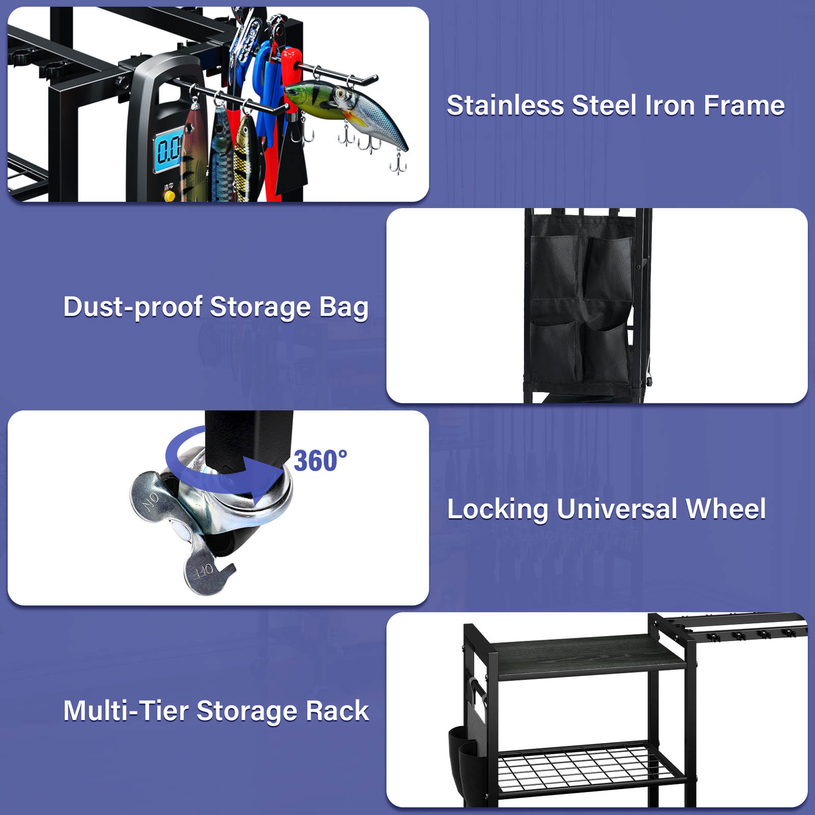 16 Rods Fishing Rod Holder Storage Rack Fishing Gear Equipment Tackle Organizer - Image 3