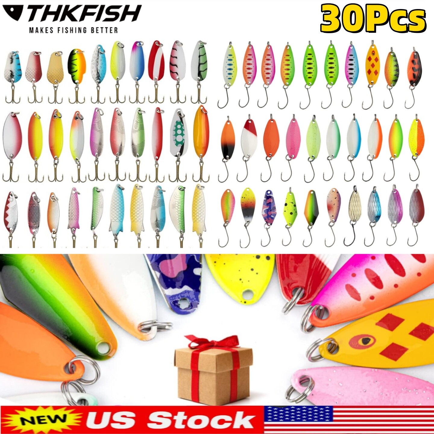 30Pcs Fishing Jigs Saltwater Fishing Lures with Assist Hook Treble Hook Spoon US - Image 2