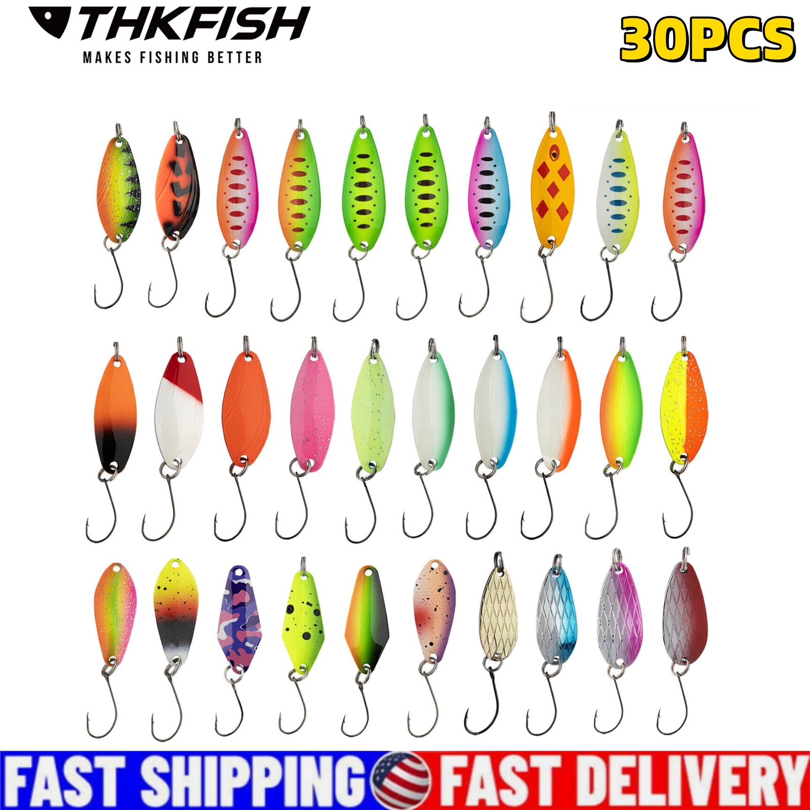 30Pcs Fishing Jigs Saltwater Fishing Lures with Assist Hook Treble Hook Spoon US - Image 3