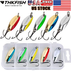 THKFISH 5Pcs Fishing Spoons Lures Hard Metal Fishing Hook Bait Lures with Box US